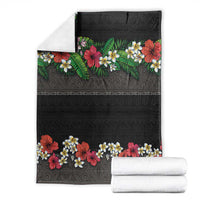 Hawaiian Tropical Flowers and Tribal Polynesian Tattoo Blanket Black Color