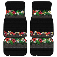 Hawaiian Tropical Flowers and Tribal Polynesian Tattoo Car Mats Black Color