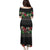 Hawaiian Tropical Flowers and Tribal Polynesian Tattoo Family Matching Puletasi and Hawaiian Shirt Black Color