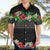 Hawaiian Tropical Flowers and Tribal Polynesian Tattoo Hawaiian Shirt Black Color