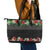 Hawaiian Tropical Flowers and Tribal Polynesian Tattoo Leather Tote Bag Black Color