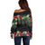 Hawaiian Tropical Flowers and Tribal Polynesian Tattoo Off Shoulder Sweater Black Color