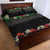 Hawaiian Tropical Flowers and Tribal Polynesian Tattoo Quilt Bed Set Black Color