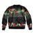 Hawaiian Tropical Flowers and Tribal Polynesian Tattoo Sleeve Zip Bomber Jacket Black Color