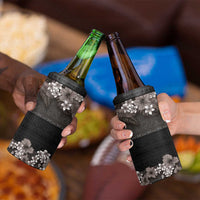 Hawaiian Tropical Flowers and Tribal Polynesian Tattoo 4 in 1 Can Cooler Tumbler Grayscale Mode