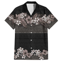 Hawaiian Tropical Flowers and Tribal Polynesian Tattoo Family Matching Long Sleeve Bodycon Dress and Hawaiian Shirt Grayscale Mode LT03 Dad's Shirt - Short Sleeve Black - Polynesian Pride