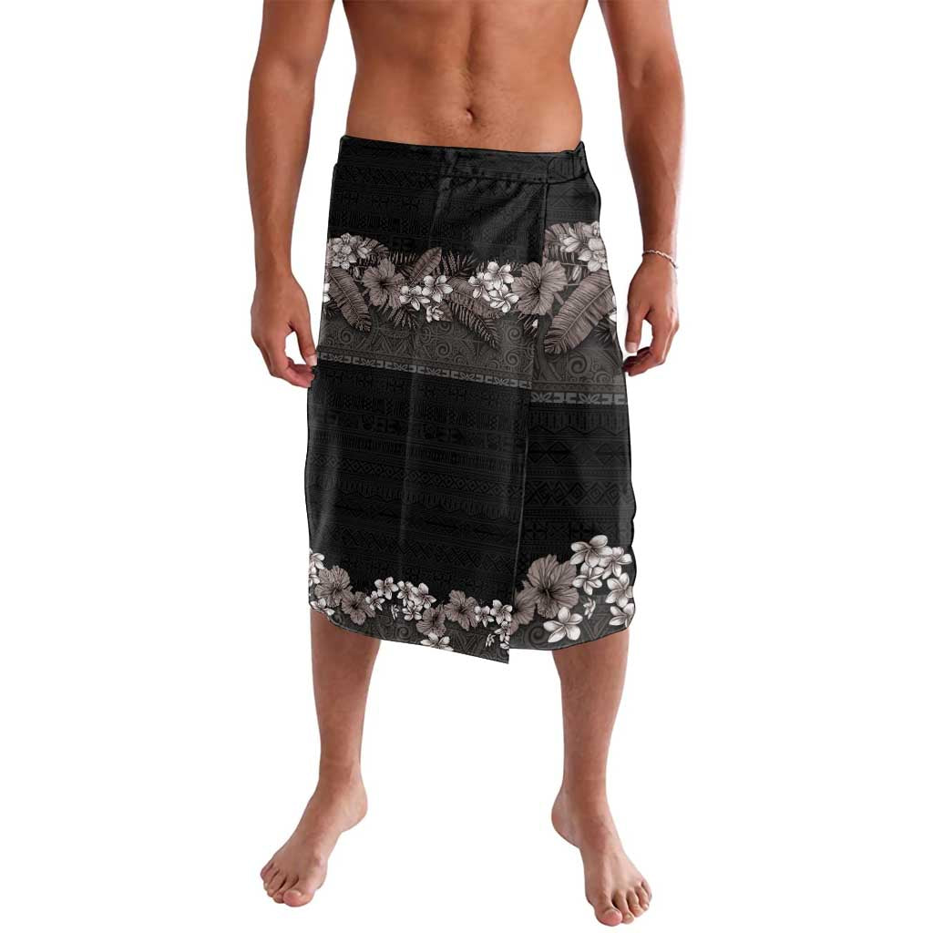 Hawaiian Tropical Flowers and Tribal Polynesian Tattoo Lavalava Grayscale Mode