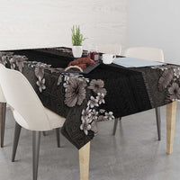 Hawaiian Tropical Flowers and Tribal Polynesian Tattoo Tablecloth Grayscale Mode