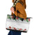 Hawaiian Tropical Flowers and Tribal Polynesian Tattoo Leather Tote Bag White Color