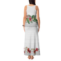 Hawaiian Tropical Flowers and Tribal Polynesian Tattoo Tank Maxi Dress White Color