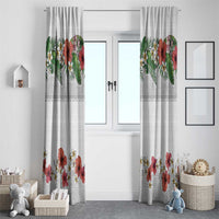 Hawaiian Tropical Flowers and Tribal Polynesian Tattoo Window Curtain White Color