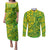 Cook Islands Vaa Polynesian Art Tattoo Couples Matching Puletasi and Long Sleeve Button Shirt National Color