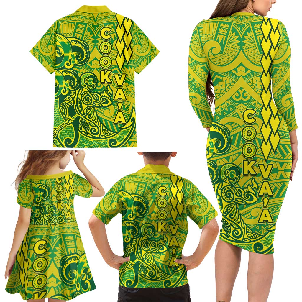 Cook Islands Va'a Polynesian Art Tattoo Family Matching Long Sleeve Bodycon Dress and Hawaiian Shirt National Color LT03 - Polynesian Pride