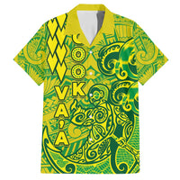 Cook Islands Va'a Polynesian Art Tattoo Family Matching Long Sleeve Bodycon Dress and Hawaiian Shirt National Color LT03 Dad's Shirt - Short Sleeve Green - Yellow - Polynesian Pride