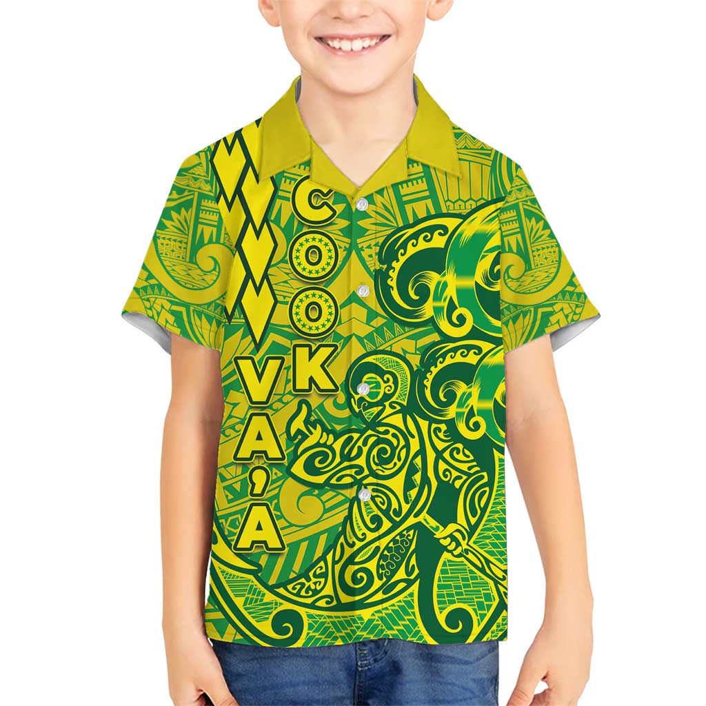 Cook Islands Va'a Polynesian Art Tattoo Family Matching Long Sleeve Bodycon Dress and Hawaiian Shirt National Color LT03 Son's Shirt Green - Yellow - Polynesian Pride