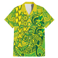 Cook Islands Va'a Polynesian Art Tattoo Family Matching Mermaid Dress and Hawaiian Shirt National Color LT03 Dad's Shirt - Short Sleeve Green - Yellow - Polynesian Pride