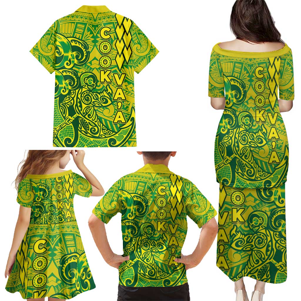 Cook Islands Va'a Polynesian Art Tattoo Family Matching Puletasi and Hawaiian Shirt National Color LT03 - Polynesian Pride