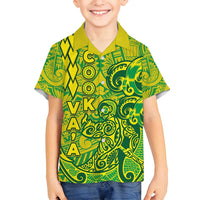 Cook Islands Va'a Polynesian Art Tattoo Family Matching Tank Maxi Dress and Hawaiian Shirt National Color LT03 Son's Shirt Green - Yellow - Polynesian Pride