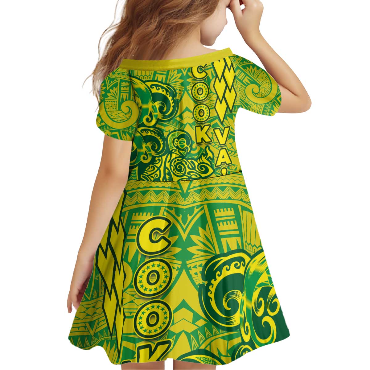 Cook Islands Vaa Polynesian Art Tattoo Kid Short Sleeve Dress National Color