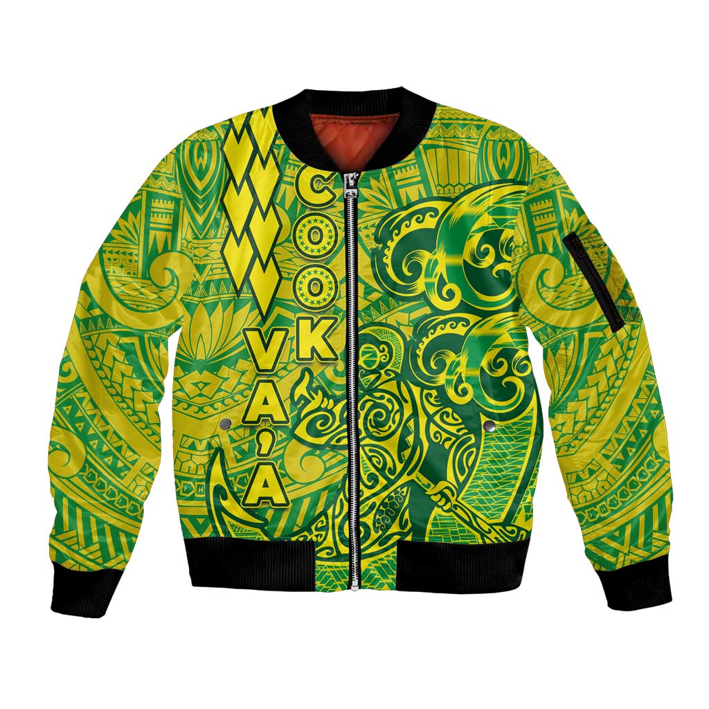 Cook Islands Vaa Polynesian Art Tattoo Sleeve Zip Bomber Jacket National Color