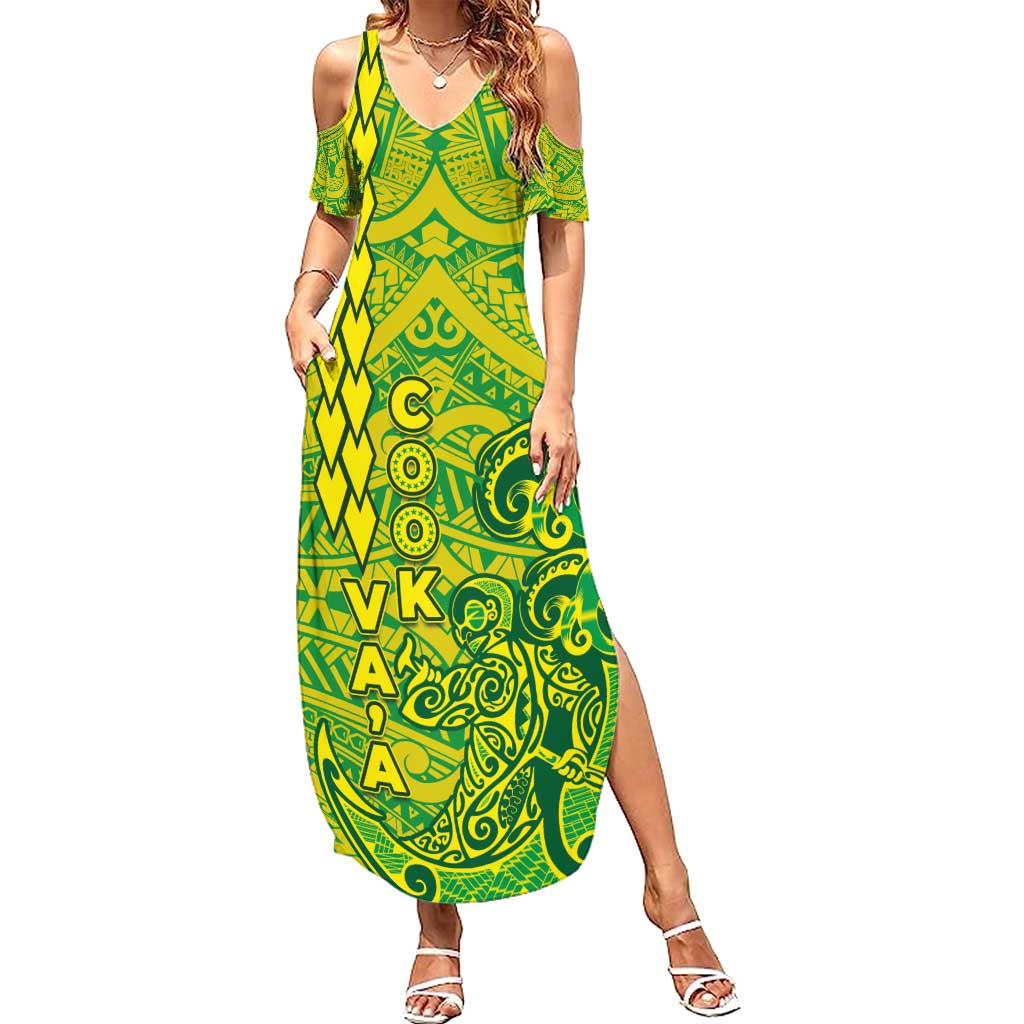 Cook Islands Vaa Polynesian Art Tattoo Summer Maxi Dress National Color