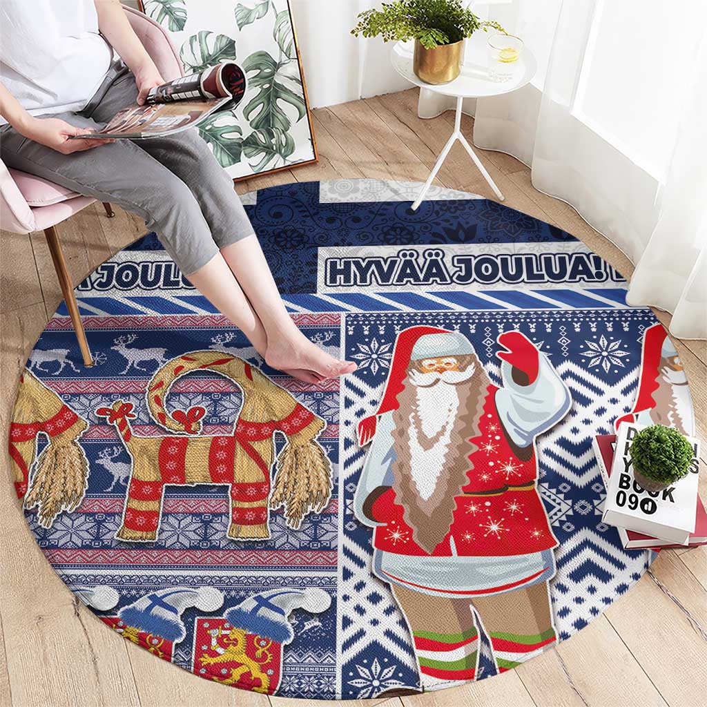 Yule Goat Joulupukki Finnish Christmas Round Carpet Scandinavian Pattern