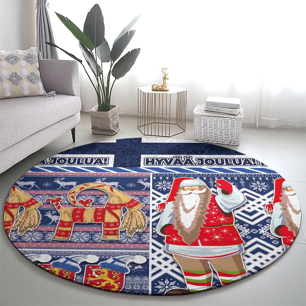 Yule Goat Joulupukki Finnish Christmas Round Carpet Scandinavian Pattern