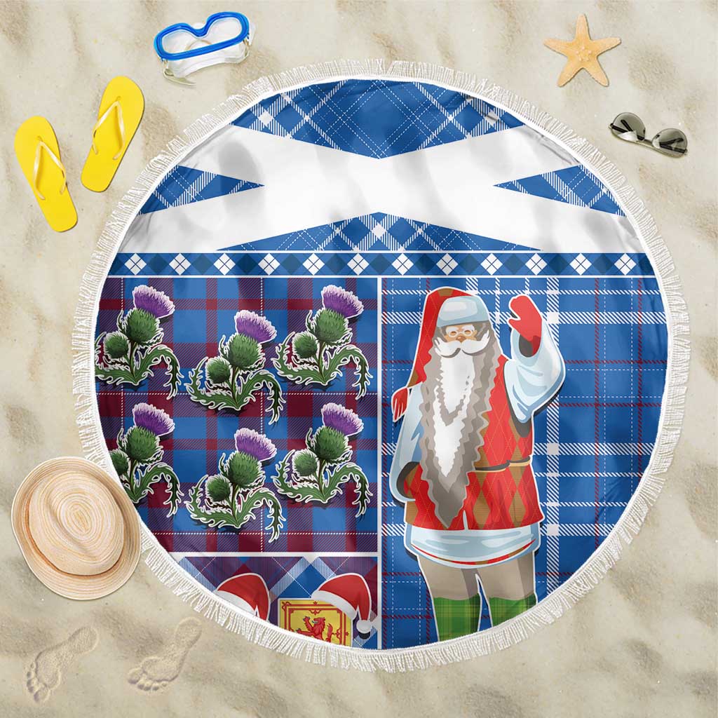 Santa Claus Thistle Scottish Christmas Beach Blanket Tartan Pattern