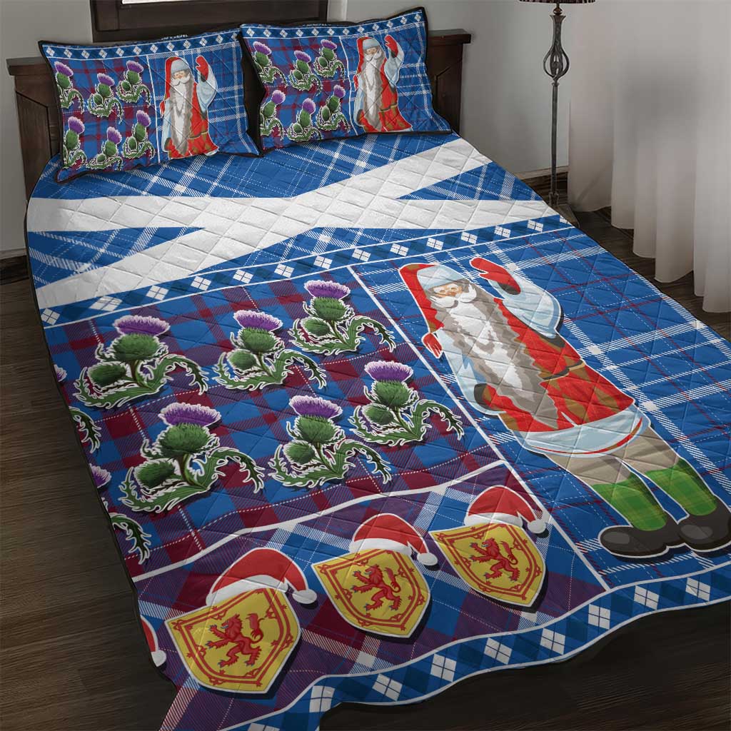 Santa Claus Thistle Scottish Christmas Quilt Bed Set Tartan Pattern