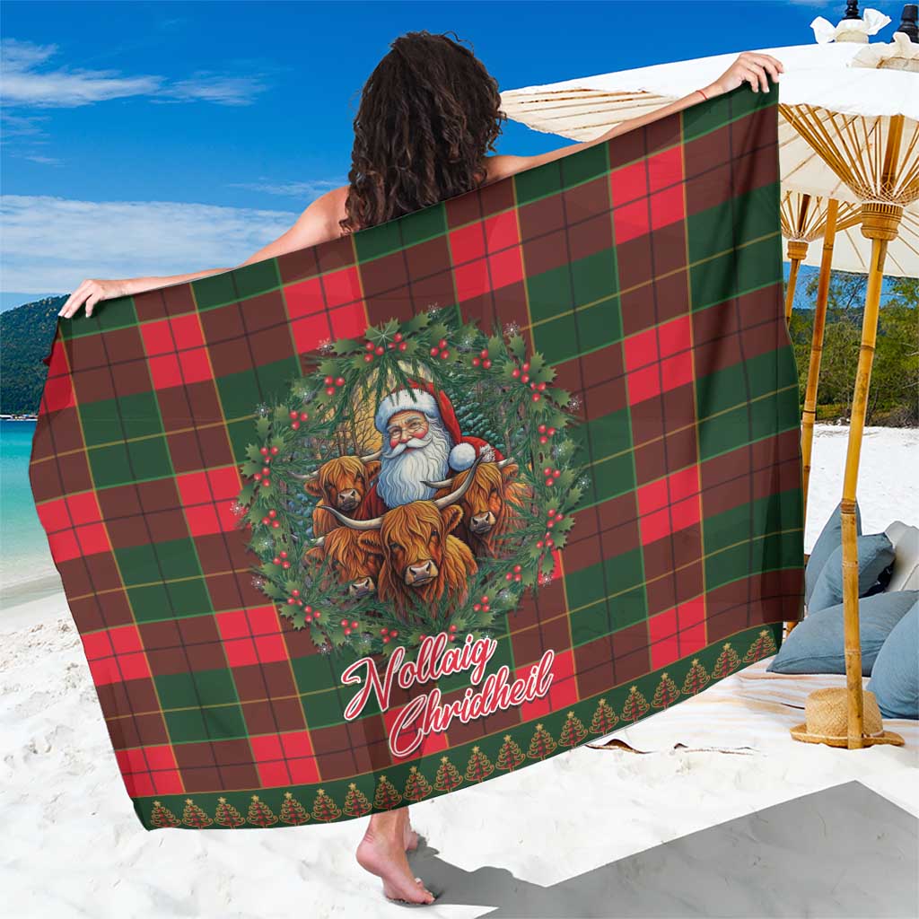 Santa and Higland Cows Scottish Christmas Sarong Tartan Pattern