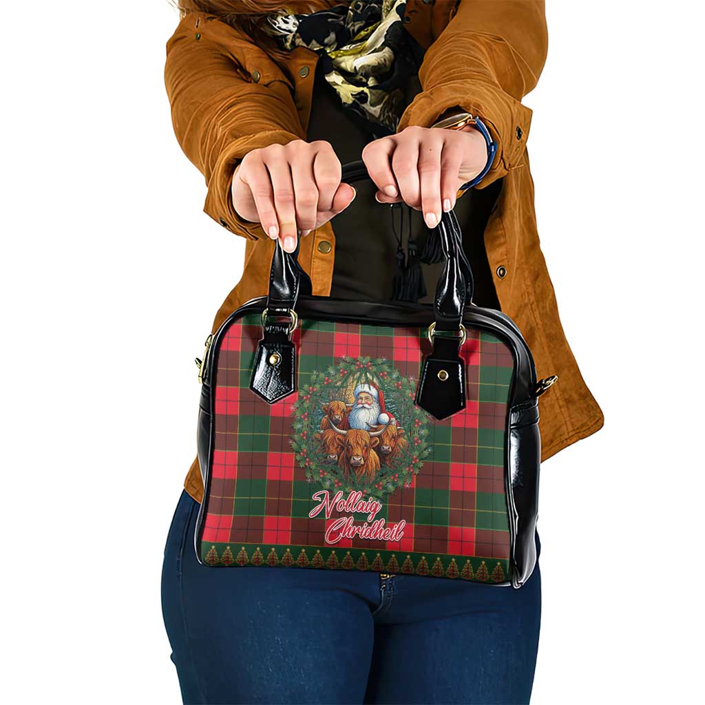 Santa and Higland Cows Scottish Christmas Shoulder Handbag Tartan Pattern