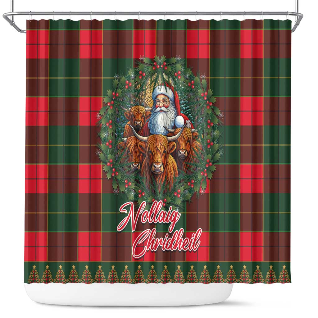 Santa and Higland Cows Scottish Christmas Shower Curtain Tartan Pattern