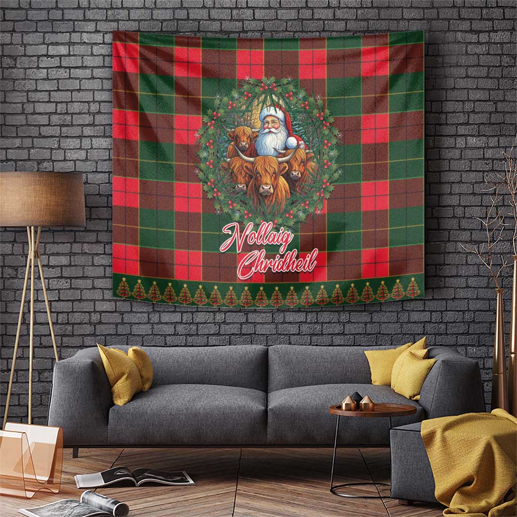 Santa and Higland Cows Scottish Christmas Tapestry Tartan Pattern