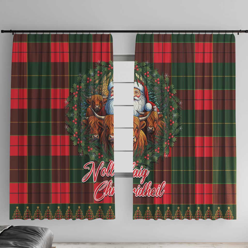 Santa and Higland Cows Scottish Christmas Window Curtain Tartan Pattern