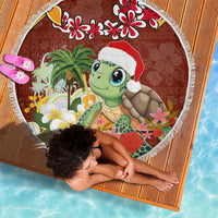 Hawaii Honu Mele Kalikimaka Beach Blanket Santa Tropical Flower Aloha Summer Red Version LT03 - Polynesian Pride