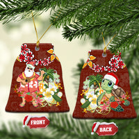 Hawaii Honu Mele Kalikimaka Ceramic Ornament Santa Tropical Flower Aloha Summer Red Version LT03 Bell Flake Red - Polynesian Pride