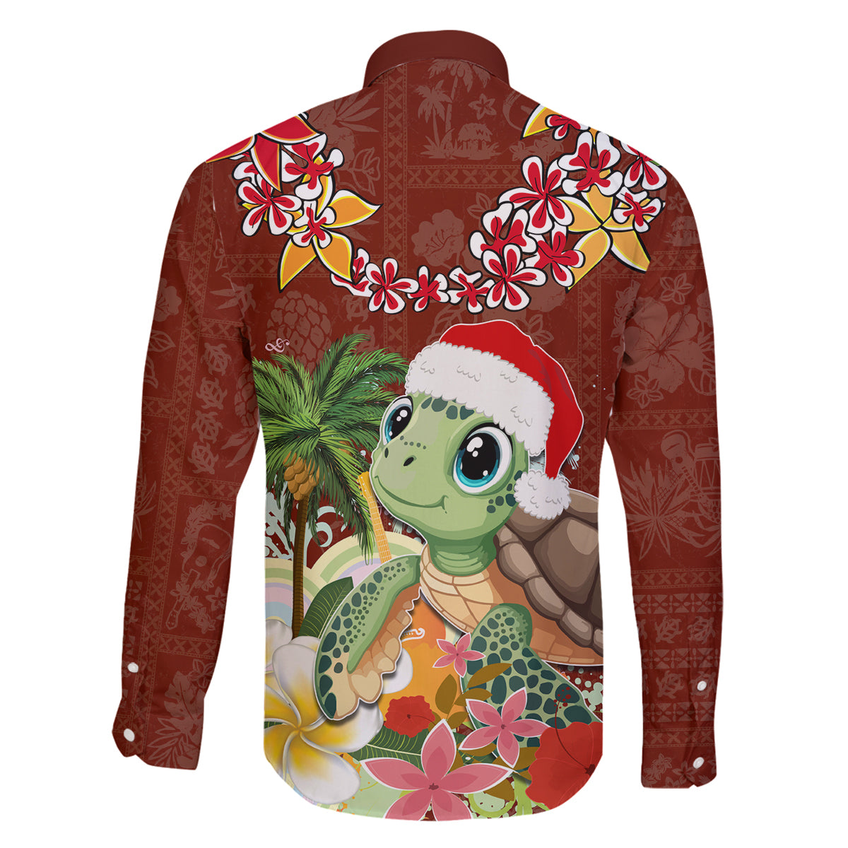 Hawaii Honu Mele Kalikimaka Family Matching Off Shoulder Long Sleeve Dress and Hawaiian Shirt Santa Tropical Flower Aloha Summer Red Version LT03 - Polynesian Pride