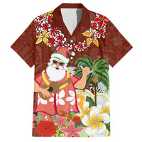 Hawaii Honu Mele Kalikimaka Family Matching Off Shoulder Maxi Dress and Hawaiian Shirt Santa Tropical Flower Aloha Summer Red Version LT03 Dad's Shirt - Short Sleeve Red - Polynesian Pride