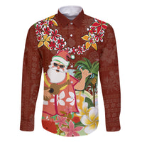 Hawaii Honu Mele Kalikimaka Family Matching Summer Maxi Dress and Hawaiian Shirt Santa Tropical Flower Aloha Summer Red Version LT03 Dad's Shirt - Long Sleeve Red - Polynesian Pride