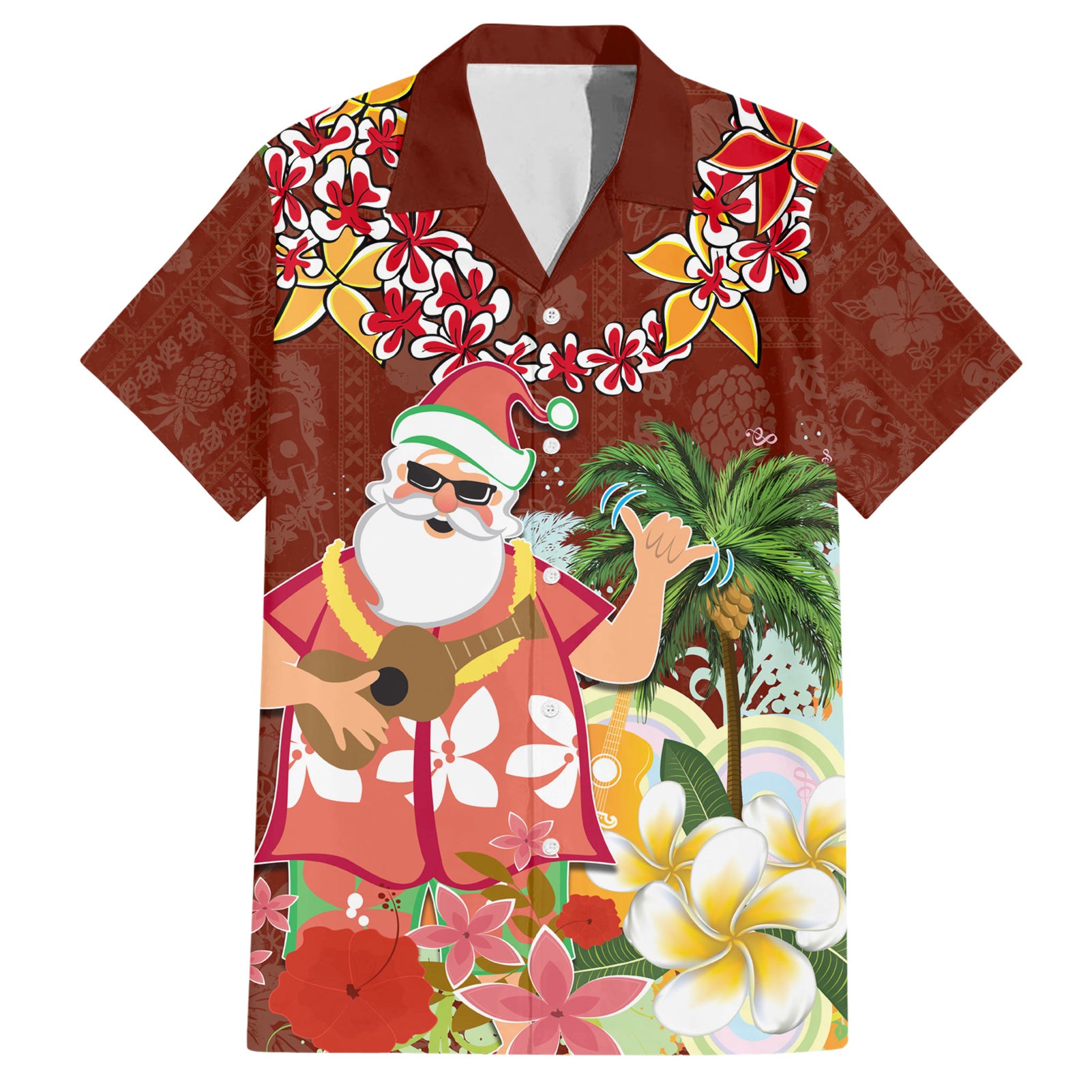 Hawaii Honu Mele Kalikimaka Hawaiian Shirt Santa Tropical Flower Aloha Summer Red Version LT03 Red - Polynesian Pride