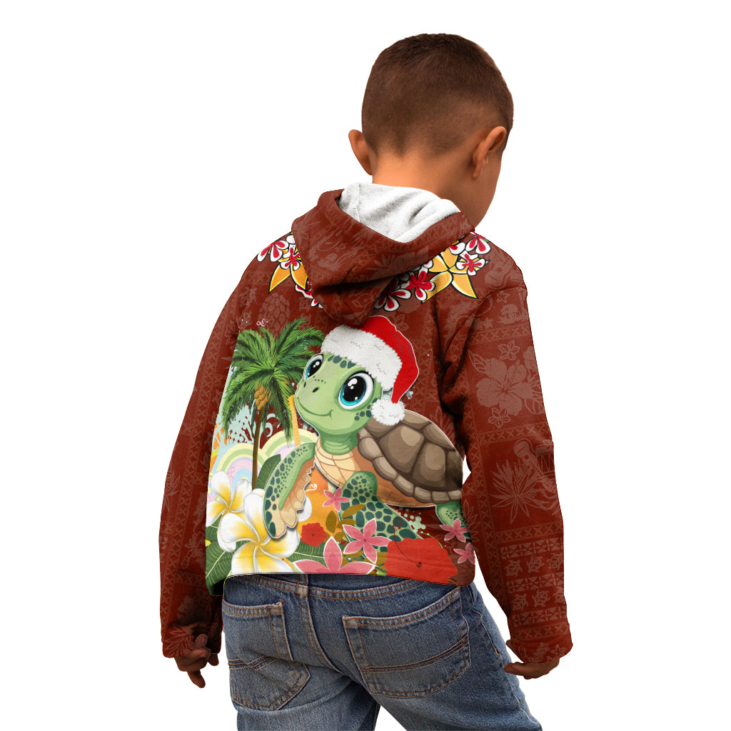 Hawaii Honu Mele Kalikimaka Kid Hoodie Santa Tropical Flower Aloha Summer Red Version LT03 - Polynesian Pride