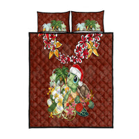 Hawaii Honu Mele Kalikimaka Quilt Bed Set Santa Tropical Flower Aloha Summer Red Version LT03 Red - Polynesian Pride