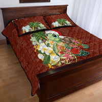 Hawaii Honu Mele Kalikimaka Quilt Bed Set Santa Tropical Flower Aloha Summer Red Version LT03 - Polynesian Pride
