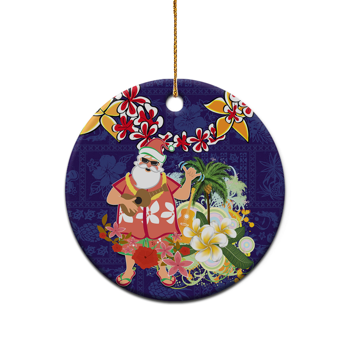 Hawaii Honu Mele Kalikimaka Ceramic Ornament Santa Tropical Flower Aloha Summer Blue Version LT03 - Polynesian Pride