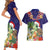 Hawaii Honu Mele Kalikimaka Couples Matching Short Sleeve Bodycon Dress and Hawaiian Shirt Santa Tropical Flower Aloha Summer Blue Version LT03 - Polynesian Pride