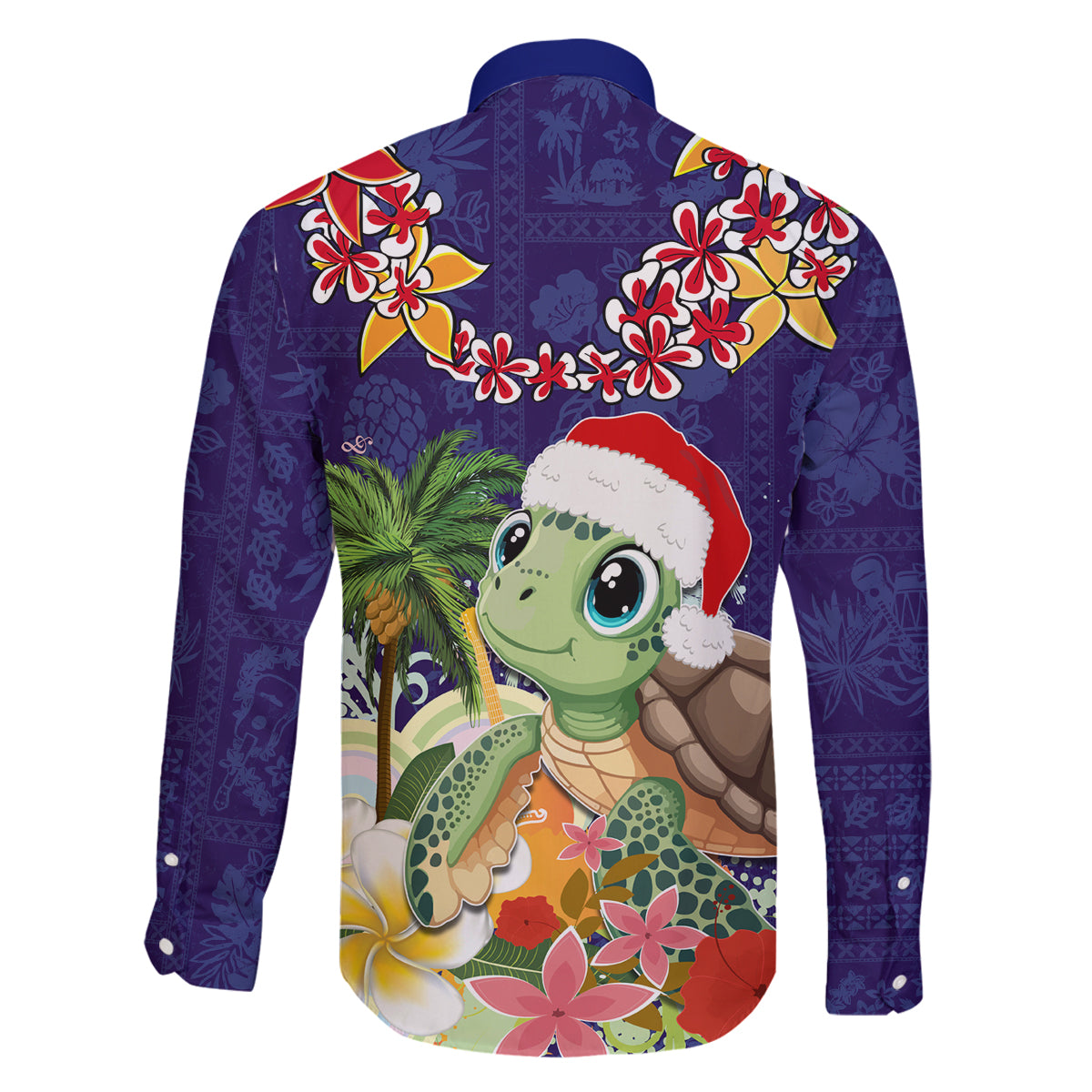 Hawaii Honu Mele Kalikimaka Family Matching Tank Maxi Dress and Hawaiian Shirt Santa Tropical Flower Aloha Summer Blue Version LT03 - Polynesian Pride