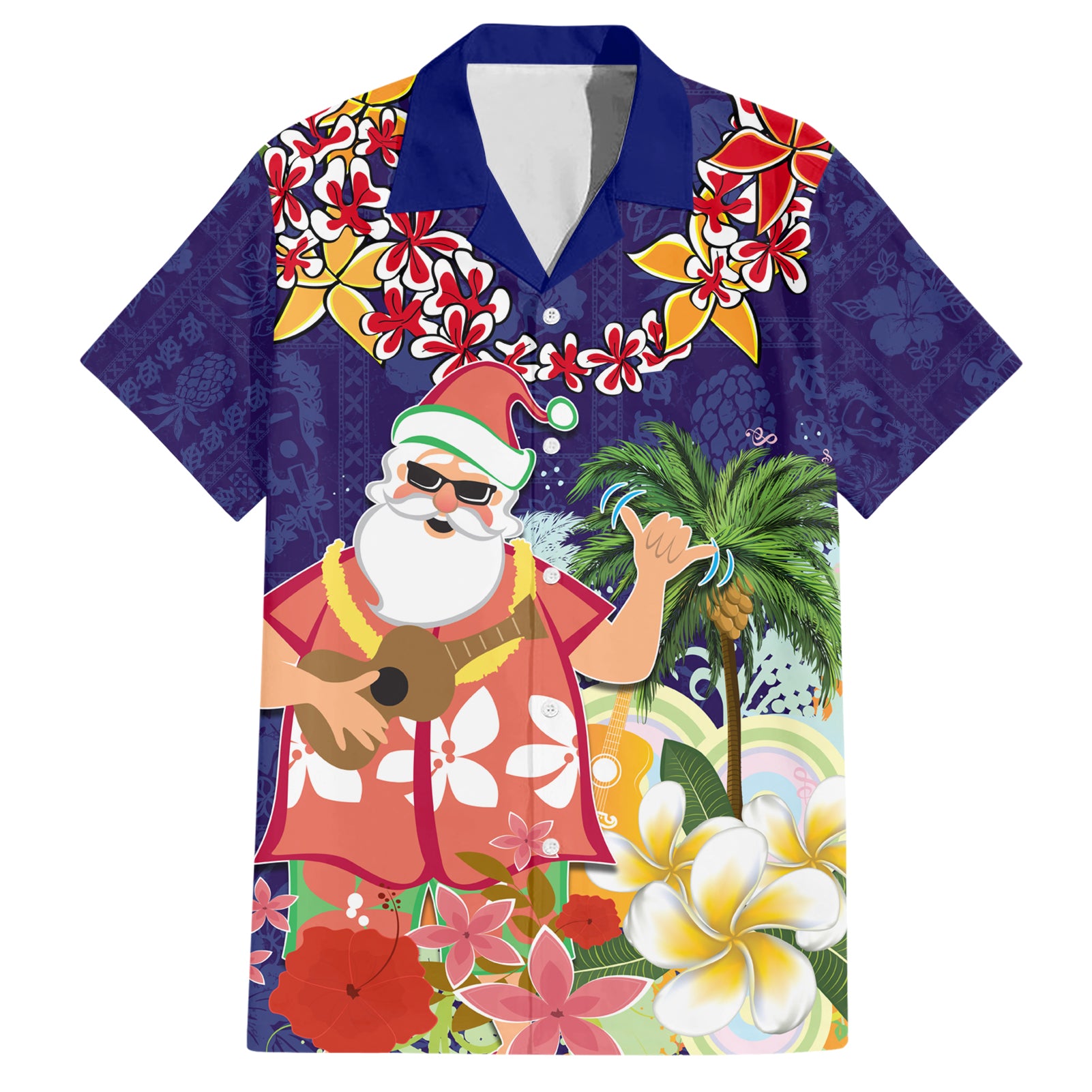 Hawaii Honu Mele Kalikimaka Hawaiian Shirt Santa Tropical Flower Aloha Summer Blue Version LT03 Blue - Polynesian Pride