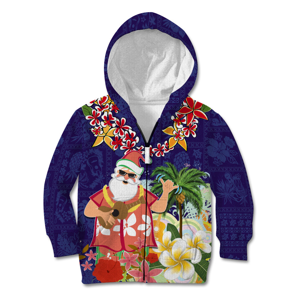 Hawaii Honu Mele Kalikimaka Kid Hoodie Santa Tropical Flower Aloha Summer Blue Version LT03 - Polynesian Pride
