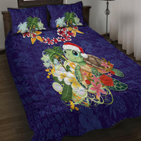 Hawaii Honu Mele Kalikimaka Quilt Bed Set Santa Tropical Flower Aloha Summer Blue Version LT03 - Polynesian Pride