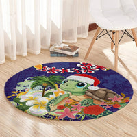 Hawaii Honu Mele Kalikimaka Round Carpet Santa Tropical Flower Aloha Summer Blue Version LT03 - Polynesian Pride